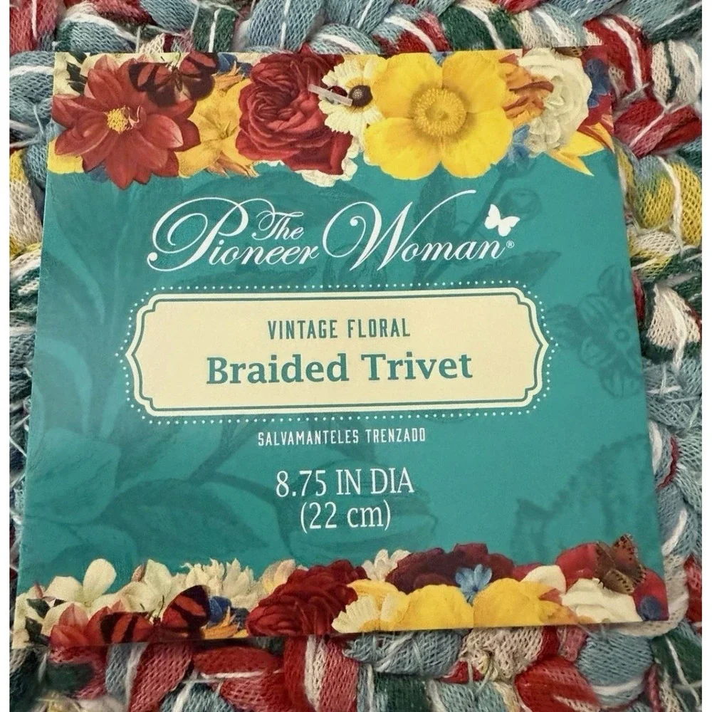 Pioneer Woman Trivet Vintage Floral set of (2) Braided 8.75" Diameter Cotton NEW - Picture 4 of 5